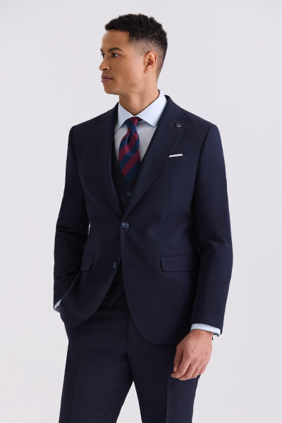 Navy Slim Fit Peak Lapel Bamboo Suit - 6