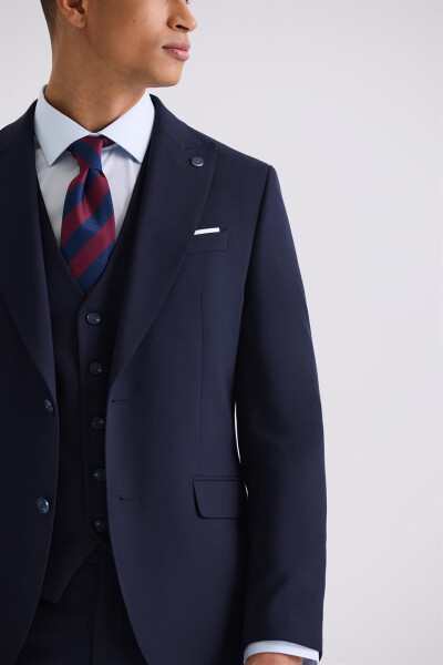 Navy Slim Fit Peak Lapel Bamboo Suit - 7