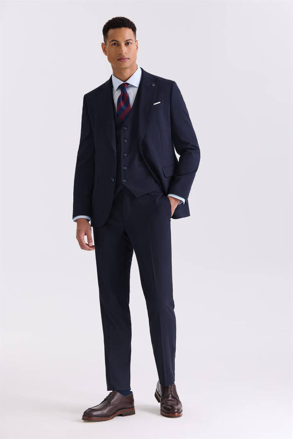 Navy Slim Fit Peak Lapel Bamboo Suit - 1