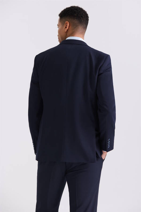 Navy Slim Fit Peak Lapel Bamboo Suit - 4