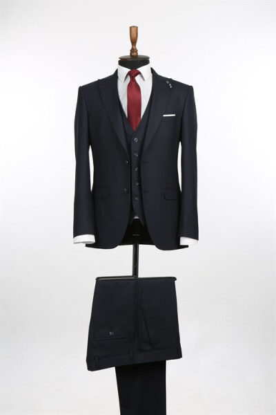 Navy Slim Fit Peak Lapel Bamboo Suit - 9