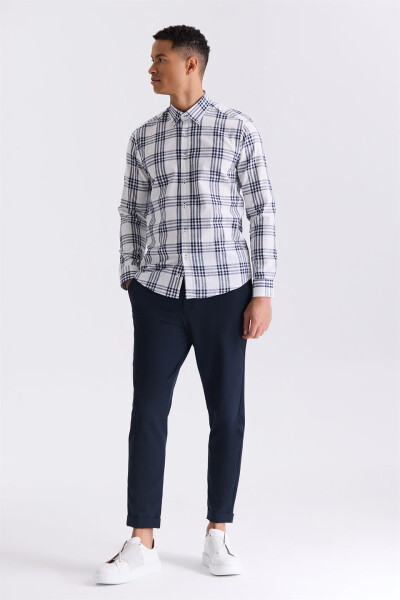 Navy Slim Fit Plaid 100% Cotton Shirt - 2