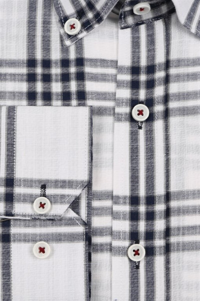 Navy Slim Fit Plaid 100% Cotton Shirt - 11