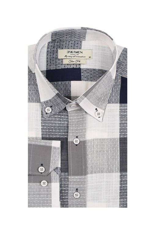 Navy Slim Fit Plaid 100% Cotton Shirt - 9