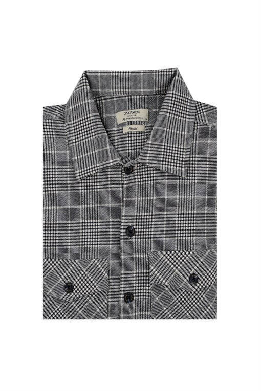 Navy Slim Fit Plaid Cotton Shirt - 9