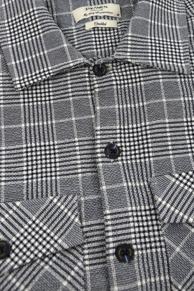 Navy Slim Fit Plaid Cotton Shirt - 10