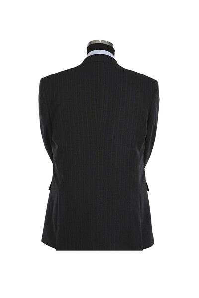 Navy Slim Fit Pointed Collar Striped Waistcoat Suit Dress - 3