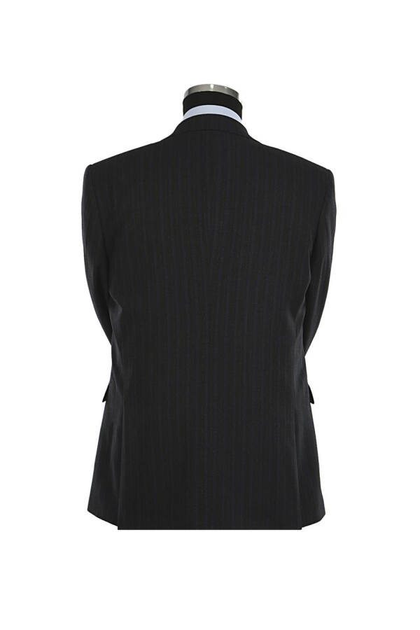 Navy Slim Fit Pointed Collar Striped Waistcoat Suit Dress - 3