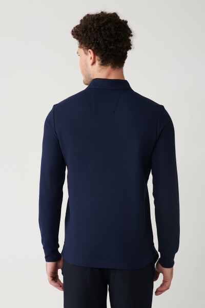 Navy Slim Fit Polo Collar Sweatshirt - 4