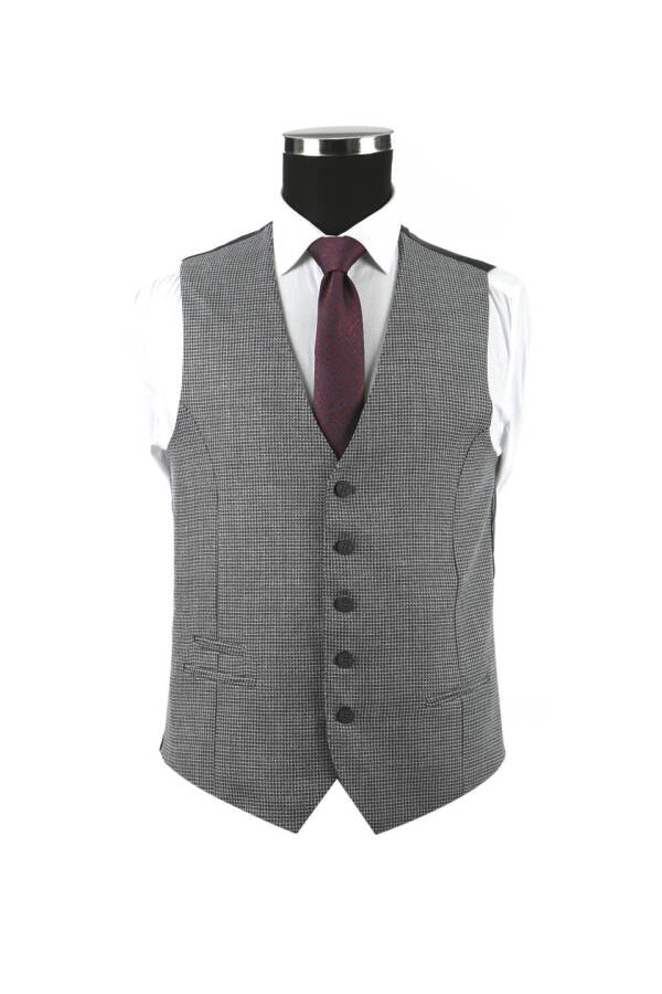 Navy Slim Fit Single Breasted Vest Combo Suit Dress - 4