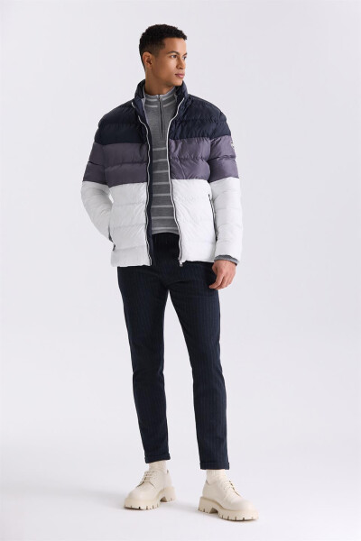 Navy Slim Fit Stand Collar Winter Puffer Jacket - 2