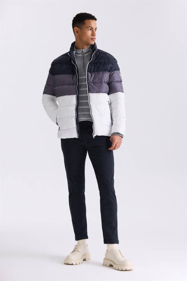 Navy Slim Fit Stand Collar Winter Puffer Jacket - 2