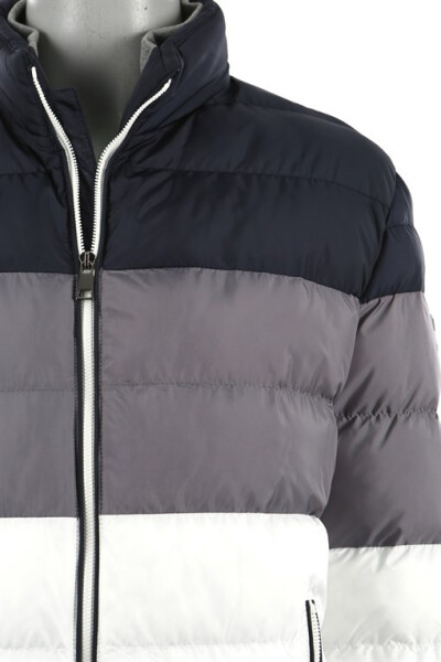 Navy Slim Fit Stand Collar Winter Puffer Jacket - 6