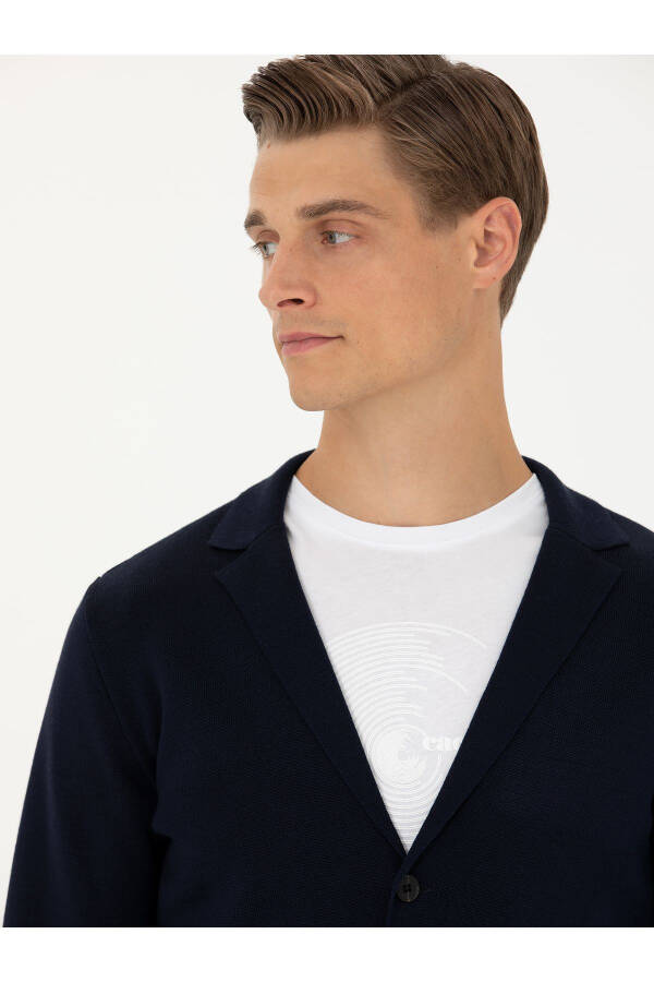 Navy Slim Fit V-Neck Knit Cardigan - 2