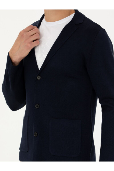 Navy Slim Fit V-Neck Knit Cardigan - 6