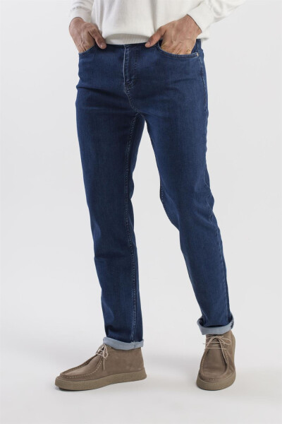 Navy Slim Fit Washed Cotton Jean Pants - 2