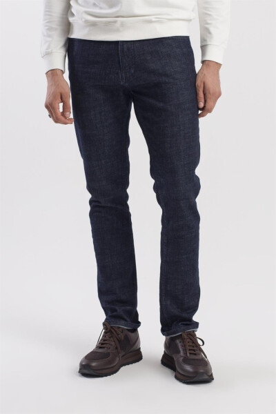 Navy Slim Fit Washed Cotton Jean Pants - 1