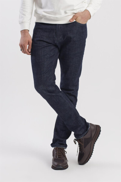 Navy Slim Fit Washed Cotton Jean Pants - 2