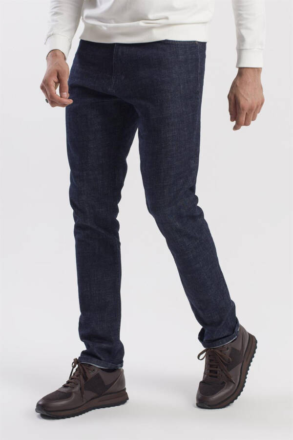 Navy Slim Fit Washed Cotton Jean Pants - 3