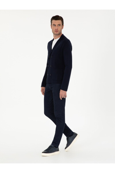 Navy Slim Fit Wool Blend Wrap Cardigan - 4