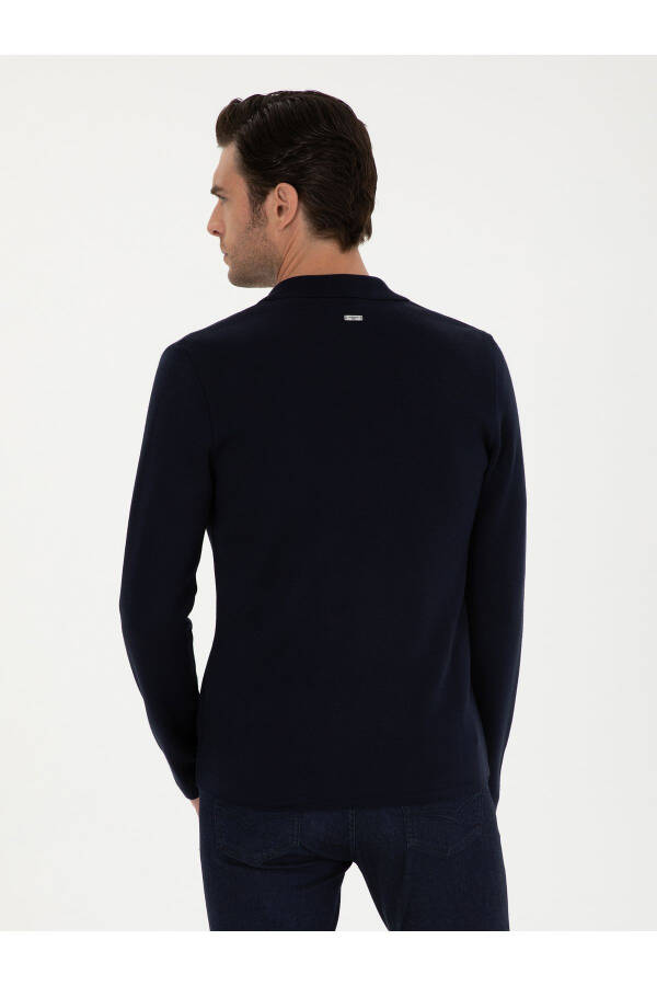 Navy Slim Fit Wool Blend Wrap Cardigan - 5