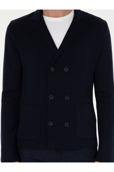 Navy Slim Fit Wool Blend Wrap Cardigan - 6