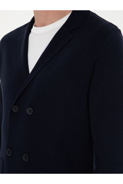 Navy Slim Fit Wool Blend Wrap Cardigan - 7