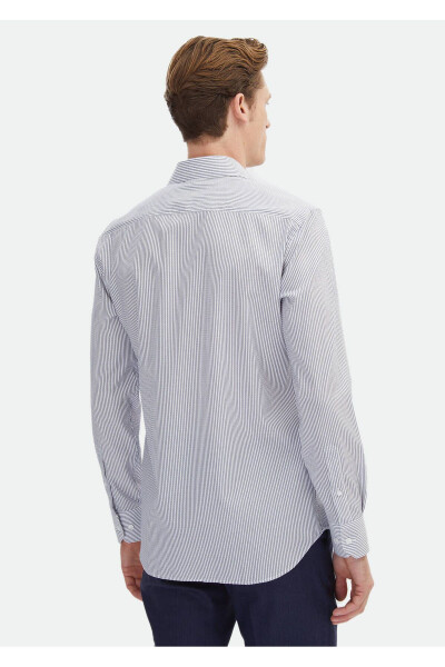 Navy Striped Regular Fit Woven Classic Cotton Blend Shirt - 4