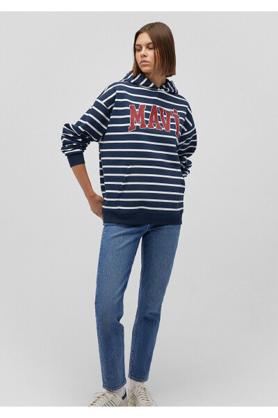 Navy Striped Sweatshirt with Logo Print 1s10118-81518 - 19