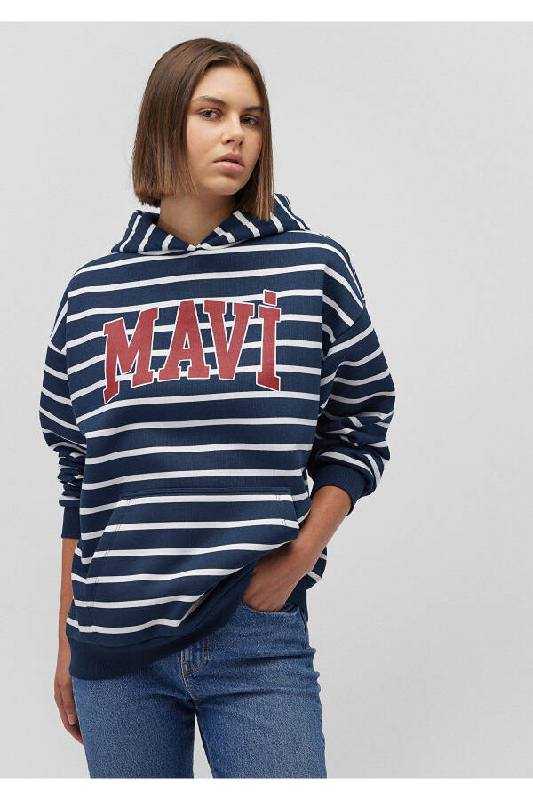 Navy Striped Sweatshirt with Logo Print 1s10118-81518 - 20