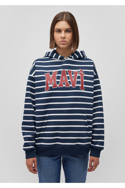 Navy Striped Sweatshirt with Logo Print 1s10118-81518 - 21