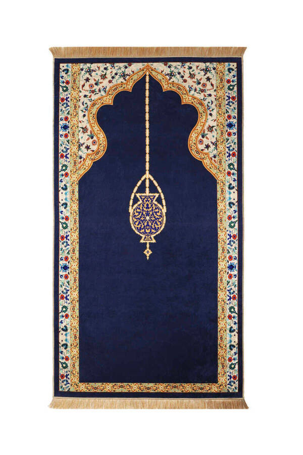 Navy Velvet Carpet Prayer Rug - 1