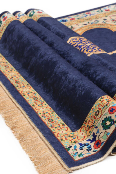 Navy Velvet Carpet Prayer Rug - 3