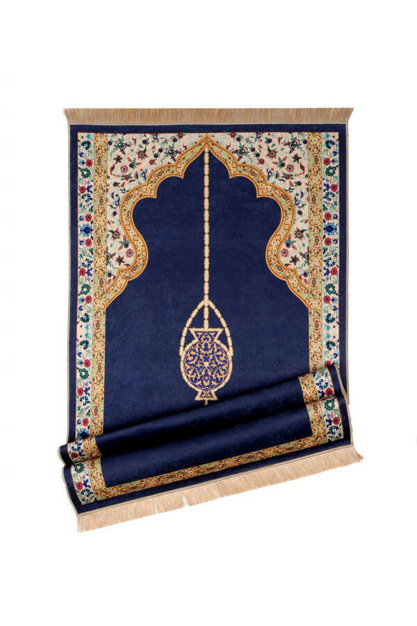 Navy Velvet Carpet Prayer Rug - 4