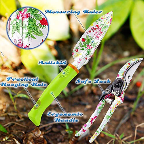 NAYE Garden Tool Set, Cute Gardening Gifts for Women, Birthday Gifts for Mom, Heavy Duty Tool Kit with Gloves, Garden Tote, Kneeling Pad, Hand Pruner, Trowel, Hand Rake, Weeder, Fork, Transplanter, Multicolor - 5