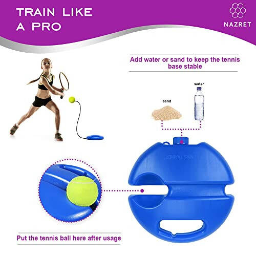 NAZRET Tennis Trainer Rebounder Set – Solo Tennis Trainer Practice Equipment with a Headband, Wristbands, Drawstring Bag, 3Balls, 3Ropes & 1 Base – Solo Tennis Trainer - 7