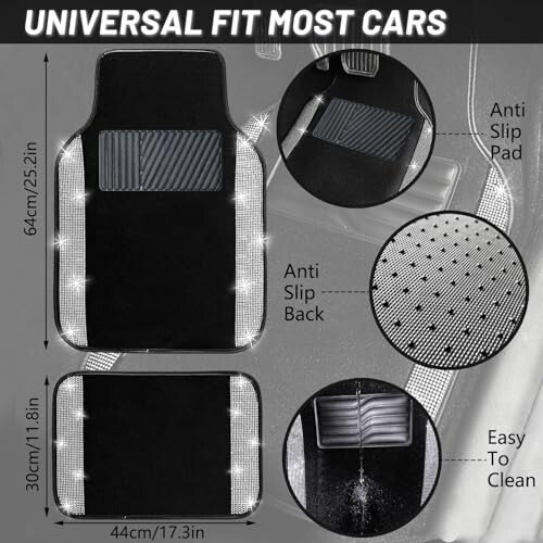 NBTEPEM Black Bling Car Floor Mats Full Set, Universal Fit Most Cars,SUV, Trucks, 4 pcs Sparkle Glitter Diamond Carpet for Women Girls with Anti-Slip Pad (Black Diamond) - 5