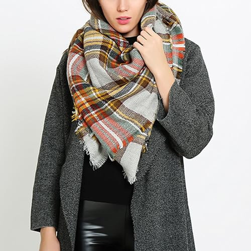 Neal LINK Women's Plaid Scarf Blanket Wrap Oversized Chunky Scarves Tartan Shawls - 4