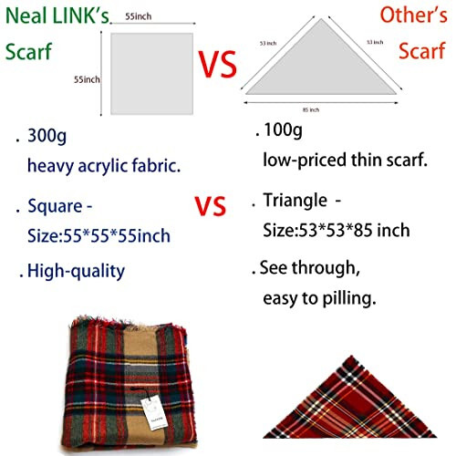 Neal LINK Women's Plaid Scarf Blanket Wrap Oversized Chunky Scarves Tartan Shawls - 6