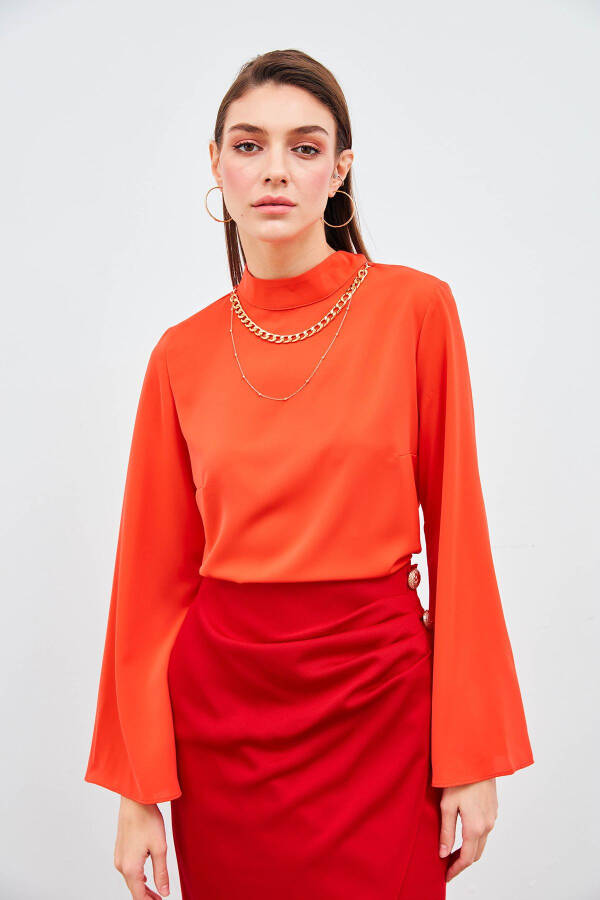 Necklace Spanish Sleeve Blouse - Coral - 1