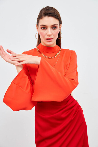 Necklace Spanish Sleeve Blouse - Coral - 2