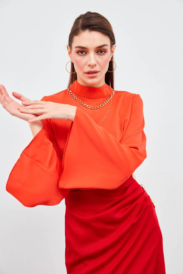 Necklace Spanish Sleeve Blouse - Coral - 7