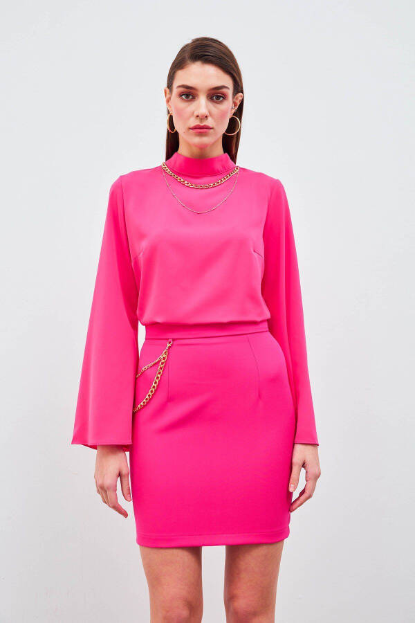 Necklace Spanish Sleeve Blouse - Fuchsia - 1