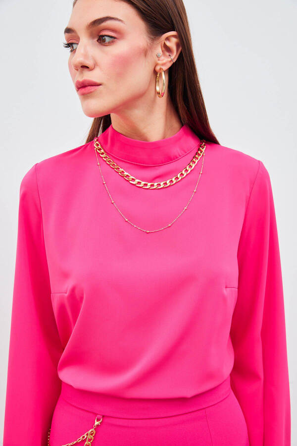 Necklace Spanish Sleeve Blouse - Fuchsia - 2