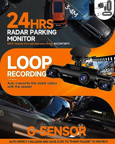 Neideso 360° Dash Cam Front and Rear Inside, 4 Channel FHD 4 * 1080P, Wi-Fi GPS Voice Control Car Camera, Front 2K+1080P*2 Dash Camera for Cars, with 64GB SD Card, Night Vision, 24H Parking Mode(N300) - 9