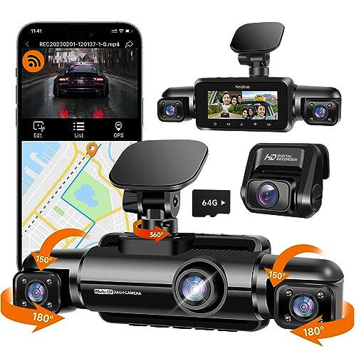 Neideso 360° Ön ve Arka İç Dash Cam, 4 Kanal FHD 4 * 1080P, Wi-Fi GPS Ses Kontrolü Araç Kamerası, Ön 2K+1080P*2 Araç Dash Kamerası, 64GB SD Kart, Gece Görüşü, 24 Saat Park Modu (N300) - 7