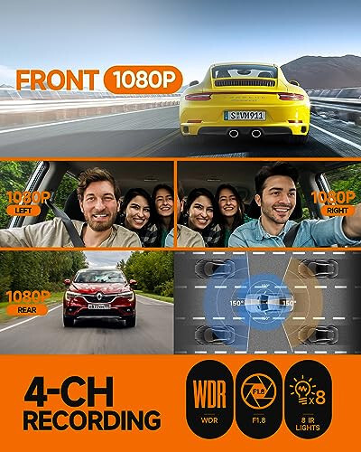 Neideso 360° Ön ve Arka İç Dash Cam, 4 Kanal FHD 4 * 1080P, Wi-Fi GPS Ses Kontrolü Araç Kamerası, Ön 2K+1080P*2 Araç Dash Kamerası, 64GB SD Kart, Gece Görüşü, 24 Saat Park Modu (N300) - 11