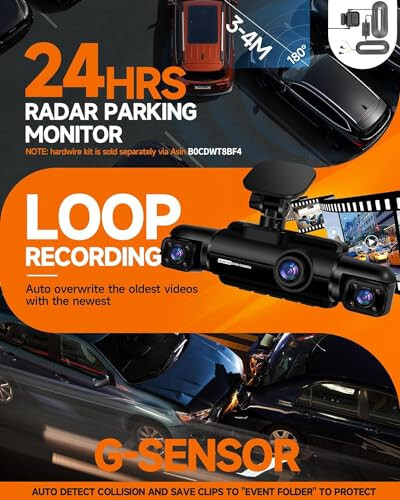 Neideso 360° Ön ve Arka İç Dash Cam, 4 Kanal FHD 4 * 1080P, Wi-Fi GPS Ses Kontrolü Araç Kamerası, Ön 2K+1080P*2 Araç Dash Kamerası, 64GB SD Kart, Gece Görüşü, 24 Saat Park Modu (N300) - 3