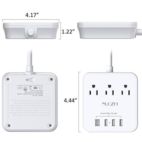 Необходимые вещи для круизов, 6-футовый удлинитель с 3 розетками и 4 USB-портами (1 USB C), без защиты от скачков напряжения для круизных судов, путешествий, домашнего офиса, с сертификатом ETL, белый - 7