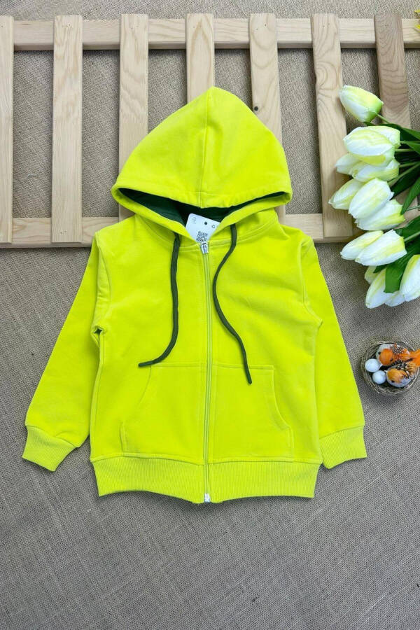 NEON GREEN ZIPPER HOODED SWEATSHIRT - 1